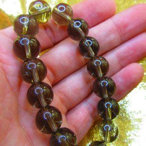 Smoky Quartz 12mm Round 7" Stretchy Gemstone Bracelet